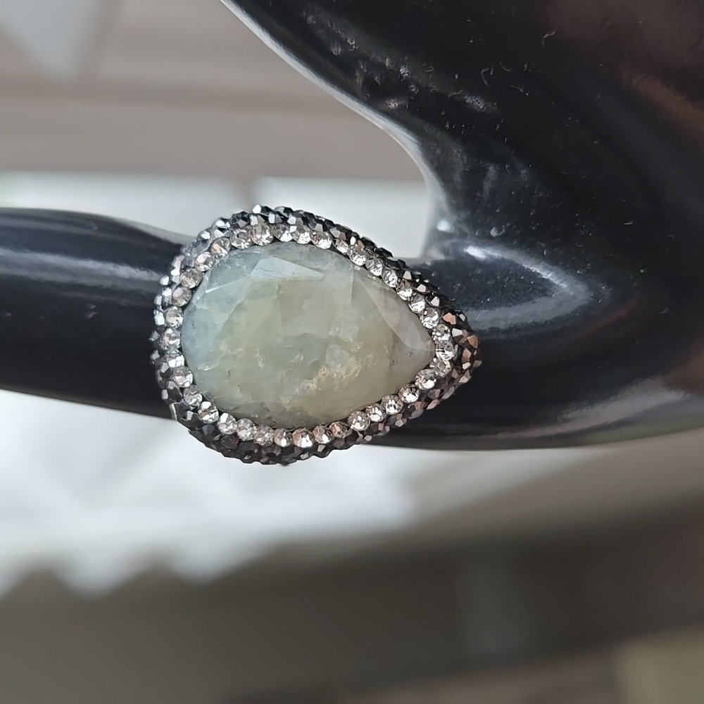 Genuine Teardrop Stone Ring w/sparkling Marcasite Intricate Beading Detail